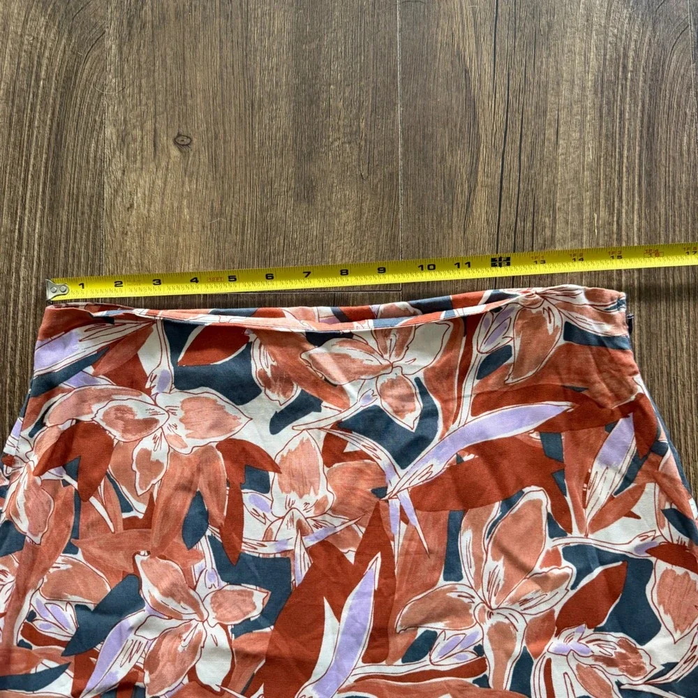 Nine West Asymmetrical Midi Skirt Womens Medium Terracotta Floral Ruffle Hem NEW